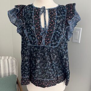 Ulla Johnson Black and Blue Floral Blouse